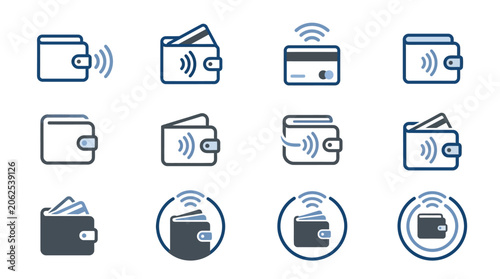 Mobile payment wallet icons set.