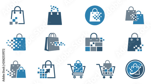 Shopping bags and carts icons.