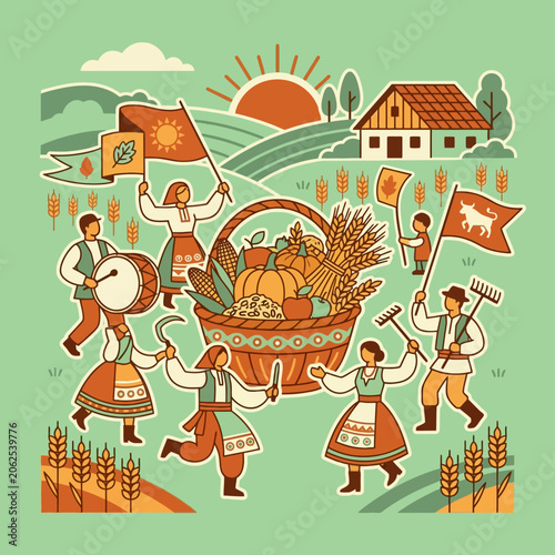 Villagers celebrate a bountiful autumn harvest festival