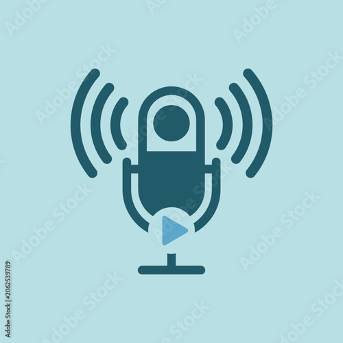A professional podcast microphone icon on a blue background