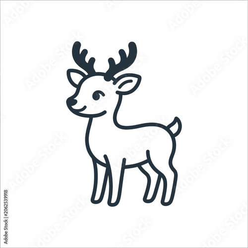 A simple line drawing of a cute little deer standing alone