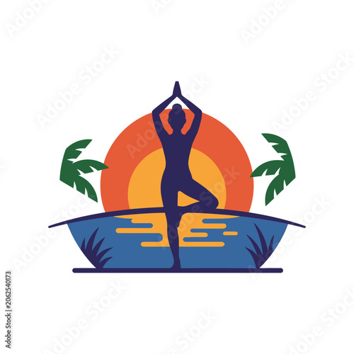 Silhouette of a woman practicing yoga during sunset