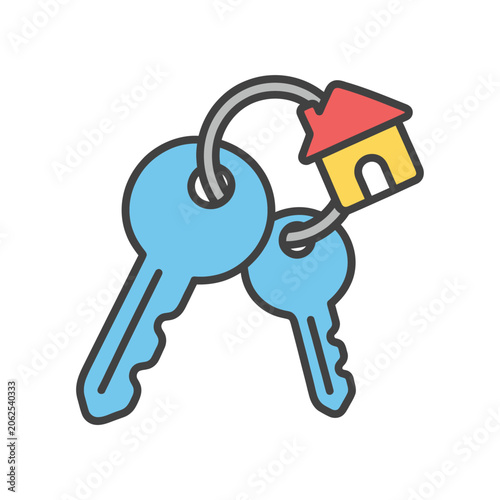 A set of house keys with a small home shaped keychain icon
