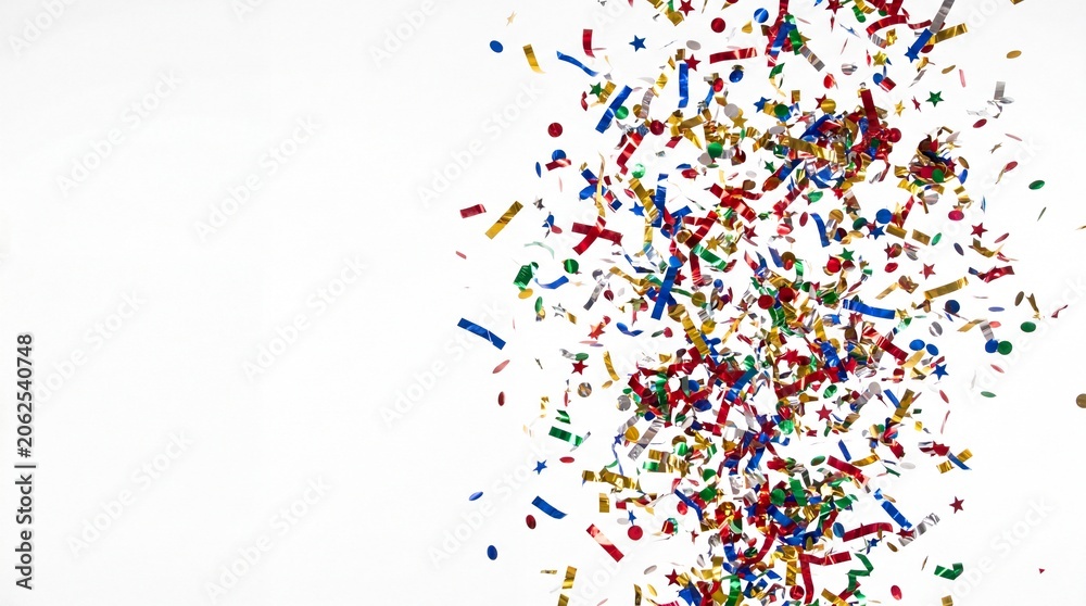 Fototapeta premium Colorful confetti, party decorations, celebration elements, festive background
