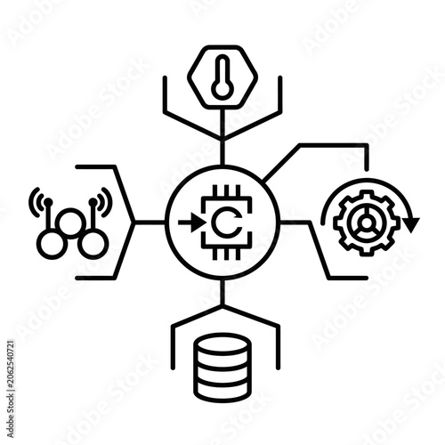 An icon representing a central processor connected to sensors