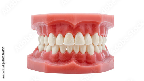 Foto Dental model showing upper and lower jaw with white teeth and pink gums