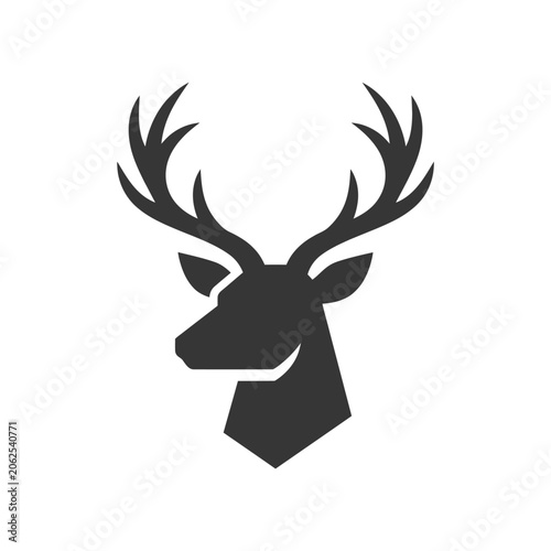 A simple black silhouette of a majestic deer head icon