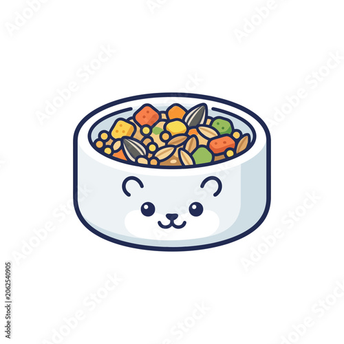 Cute illustration of a pet food bowl filled with seeds