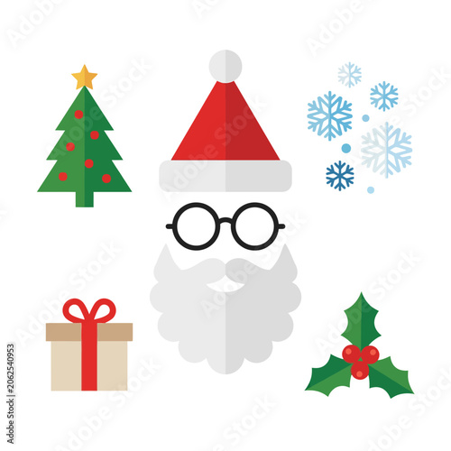 Flat vector illustration of Christmas holiday elements