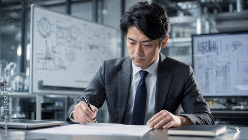 Professional Businessman Reviewing Documents in Modern Office Setting