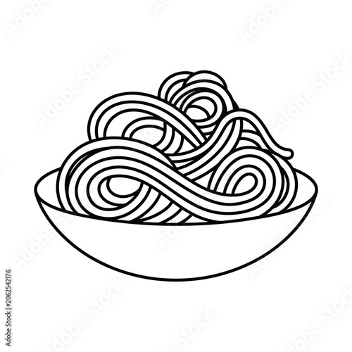 A simple black and white line art of a noodle bowl