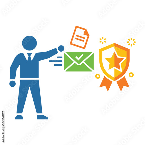 A businessman sends a secure email for quality assurance