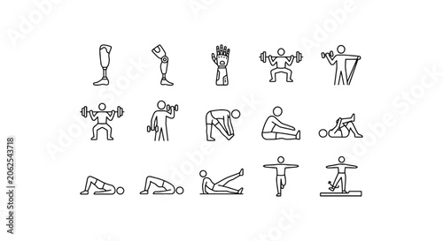 Photos Line Art Icons Of Athletes And Prosthetic Limbs On White Background