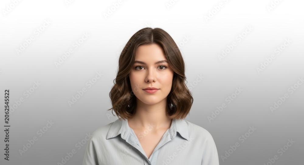 Fototapeta premium Professional woman in white shirt smiling at camera.