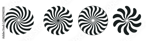 Cuadro en lienzo Abstract swirling spiral elements set, four black and white modern graphic desig