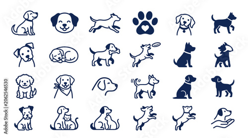 Tableau sur toile Black dog icons on white background.