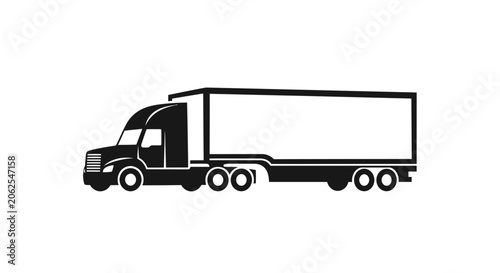 Black Semi Truck Icon on White Background - Freight Logistics Vector