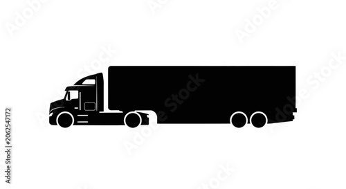 Black Silhouette of a Semi-Trailer Truck on White Background