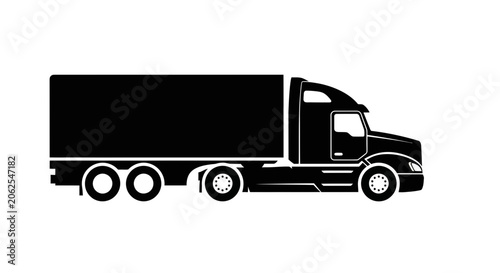 Black silhouette of a long haul semi-trailer truck, freight transport icon