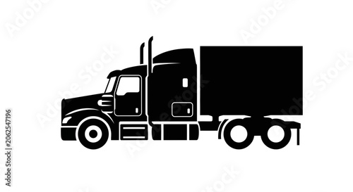 Black semi-truck silhouette side view, cargo transport