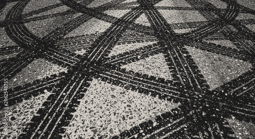 Tire tracks abstract pattern on asphalt ground