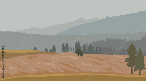 Fotografie Autumn mountain landscape in calm natural tones