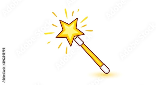 Animated cartoon depiction of a yellow magic wand with a star-shaped head and sparkling effect