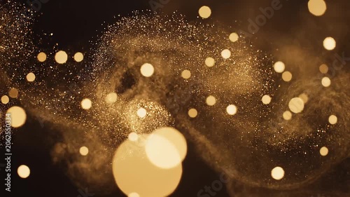 Golden Glitter Dust Particles Swirling in Abstract Motion Background