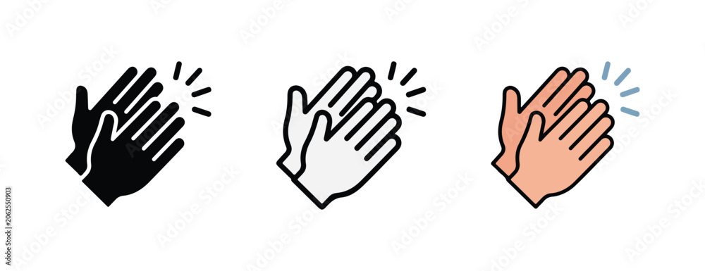 Obraz premium Clapping hands icons in different colors for applause and appreciation gestures various hand silhouettes
