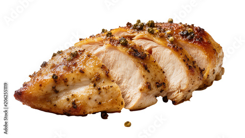 Sliced roasted chicken breast with peppercorns