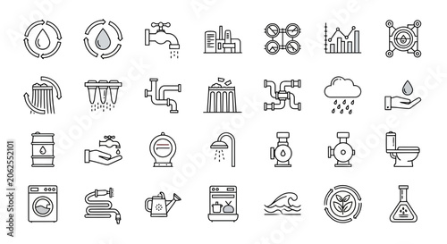 Obraz na plátně Water resource management and environmental protection line icon collection