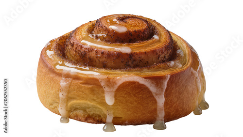 Canvas Print Swirl cinnamon roll with sweet icing glaze dripping