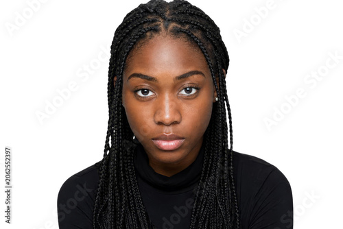 Portrait of a Young African American Woman with Braided Hair