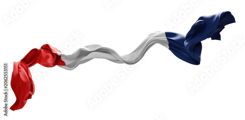 Fotografie France flag ribbon flowing isolated on transparent background with copy space 3D