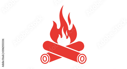 Tableau sur toile Red firewood logs with flames burning.