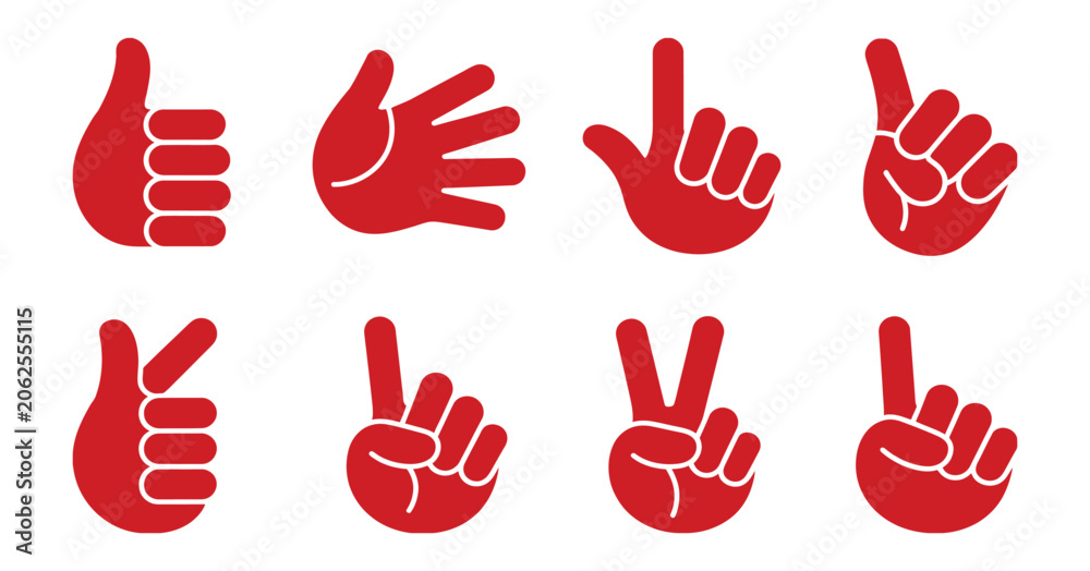 Fototapeta premium Foam Hand Gestures Vector Set Showcasing Finger Number Signs, Thumbs Up Symbols, and Sports Victory Support Concepts