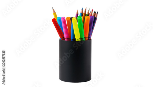Slika na platnu Black pencil holder with colorful markers and pencils