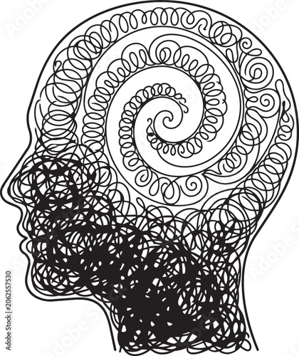 Mindfulness, brain wave, swirl, scribble, psychology vector illustration