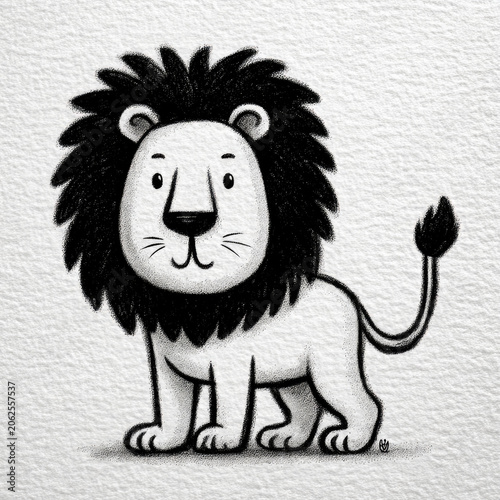 Cute lion doodle illustration on textured paper background