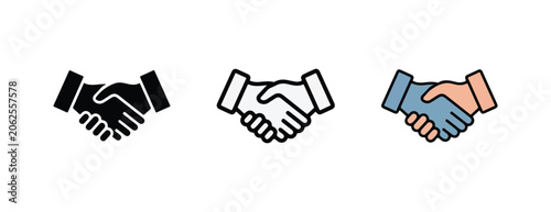 Handshake icons in different styles for business agreement and partnership concepts  various colored handshakes