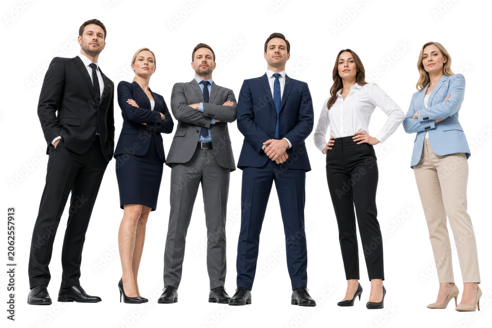 Obraz premium Confident Professional Business Team Standing Together Isolated on Transparent Background
