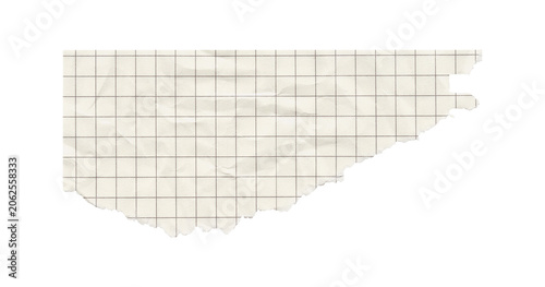 Crumpled squared notebook paper sheet with torn edges. Vintage grid texture background for scrapbook, memo and graphic design template.