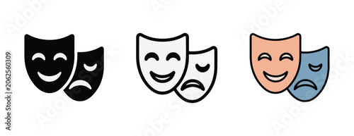 Obraz na plátne Theatrical drama masks in black white and colored styles for comedy and tragedy