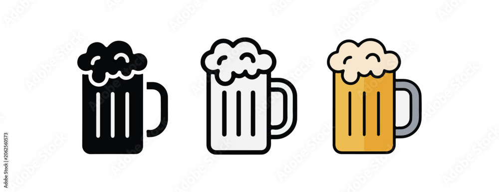 Obraz premium beer mugs with foam on top in black white and gold colors for beverage or alcohol concept beer mugs with different colors and foam on top