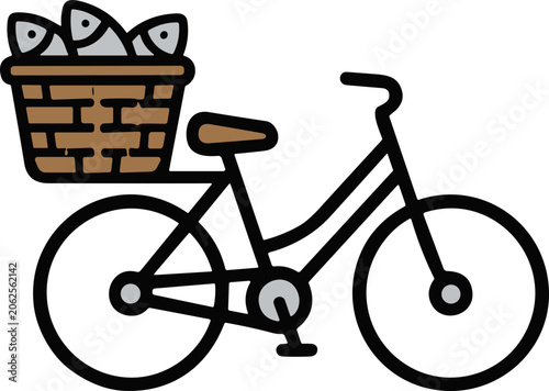 Konstfotografi Bicycle with Basket of Fresh Fish Delivery