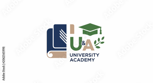 University Academy logo with books, graduation cap, and laurel branch