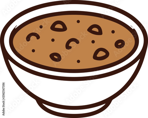 Quadro em tela Hand-drawn illustration of a bowl of hearty brown soup with chunky ingredients