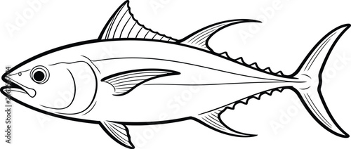 Bluefin tuna illustration side view black and white line art