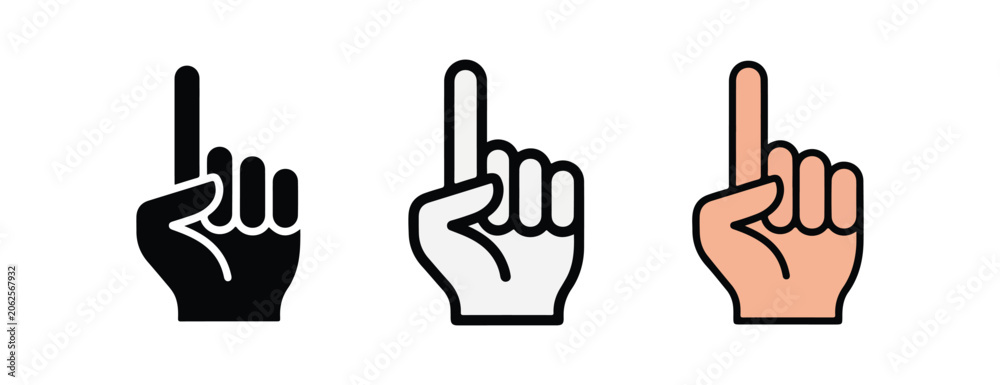 Fototapeta premium hands with index finger pointing up in different colors on white background