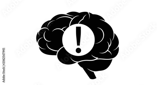 Bild auf Leinwand Brain icon with an exclamation mark inside signifies a sudden realization, an important idea, or a critical alert regarding mental health and cognitive processes in this professional graphic